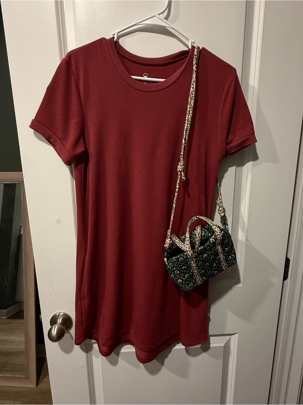 Everyday Southern Cotton Crewneck T-Shirt Dress w/ Pockets  - Burgundy